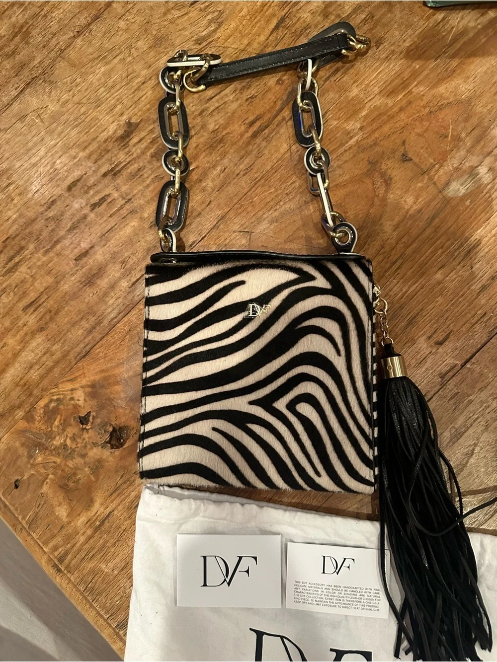 Diane Von Furstenberg Black & White Zebra Print Crossbody with Gold Hardware